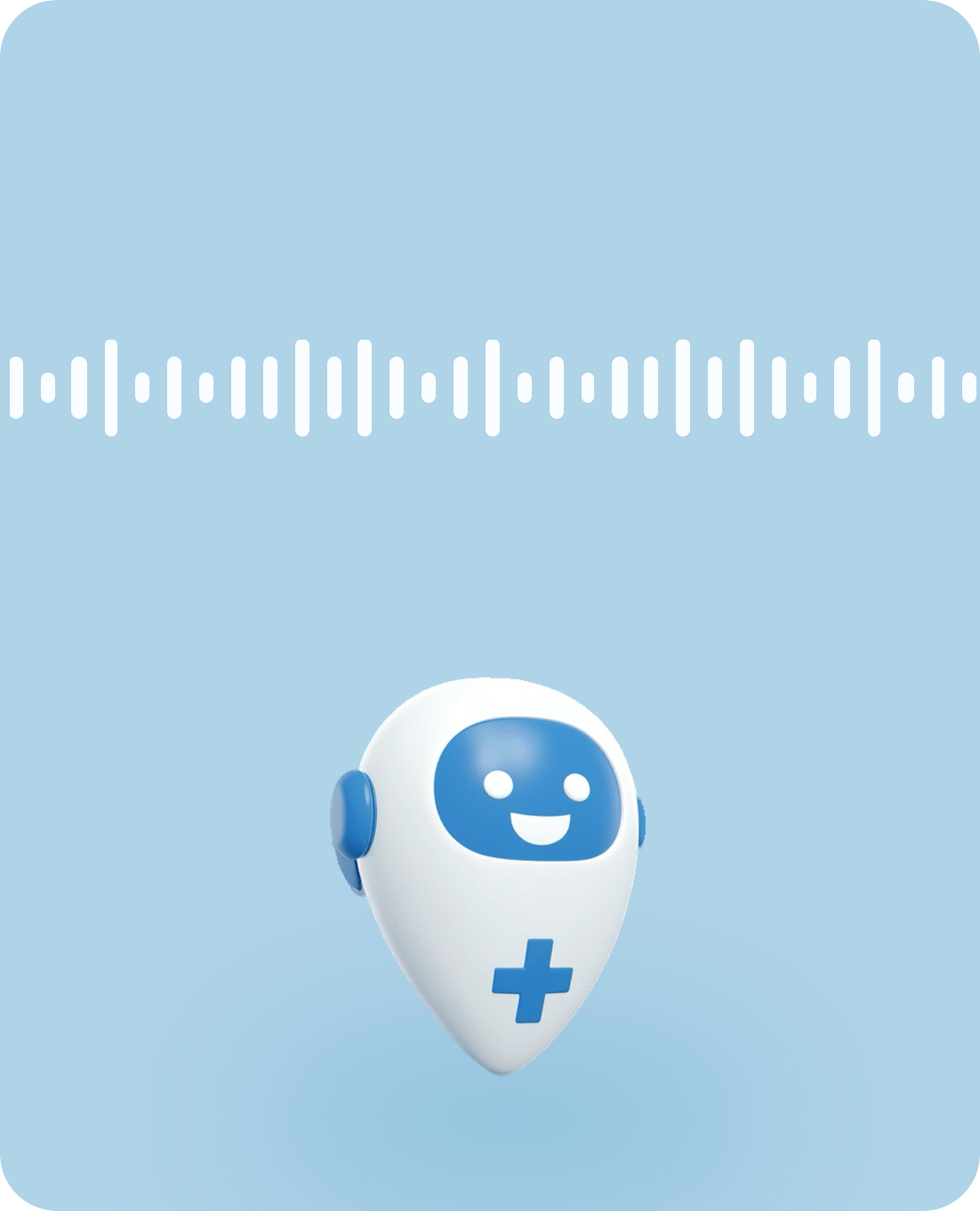 Audio demo card with a sound wave and the DVA robot