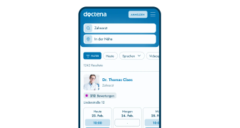 Doctena-Patientenportal auf einem Smartphone mit einem Behandlerprofil und freien Terminen