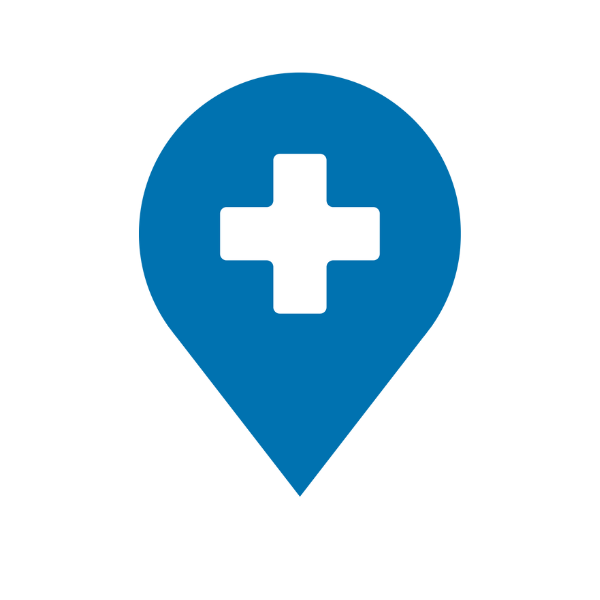 Doctena logo: a blue location pin with a medical cross