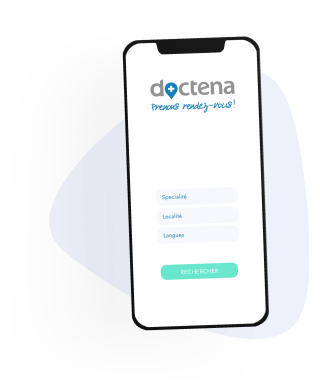 Smartphone showing the Doctena appointment search screen in French